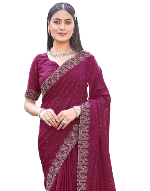 Vasthrlay Georgette Scalloped Unstitched Red Saree