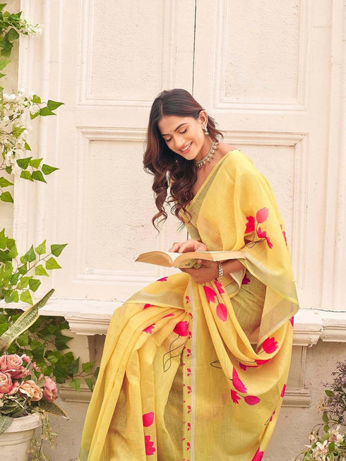 Vasthrlay Womens Printed Unstitched Light Green Saree