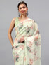 Vasthrlay Green1 Sheer Floral Printed Art Chiffon Saree With Unstitched Blouse