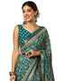 Vasthrlay Georgette Bandhani Teal Green Saree With Unstitched Blouse Piece