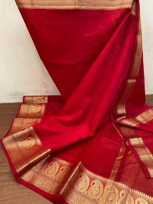 Vasthrlay Womens Organza Unstitched Red Saree