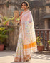 Vasthrlay Womens Printed Off-White Saree With Orange Unstitched Blouse Piece