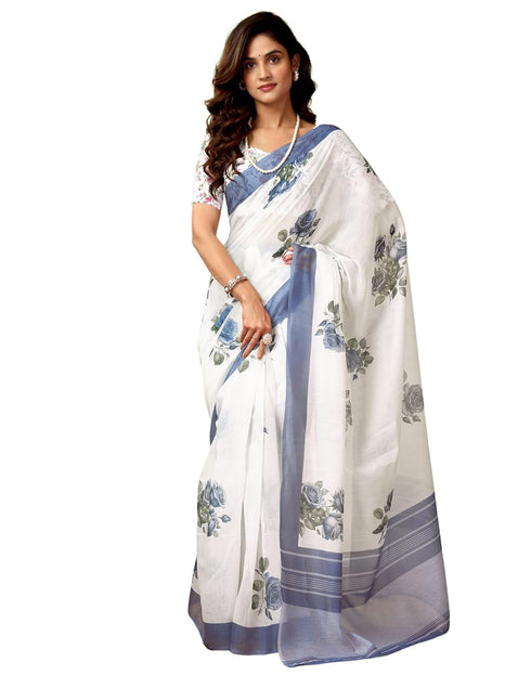 Vasthrlay Chanderi Printed Unstitched Blue Saree