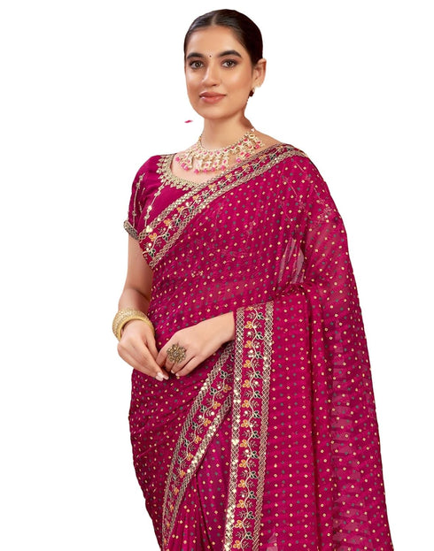 Vasthrlay Bandhani Embroidery Unstitched Rama Green Saree