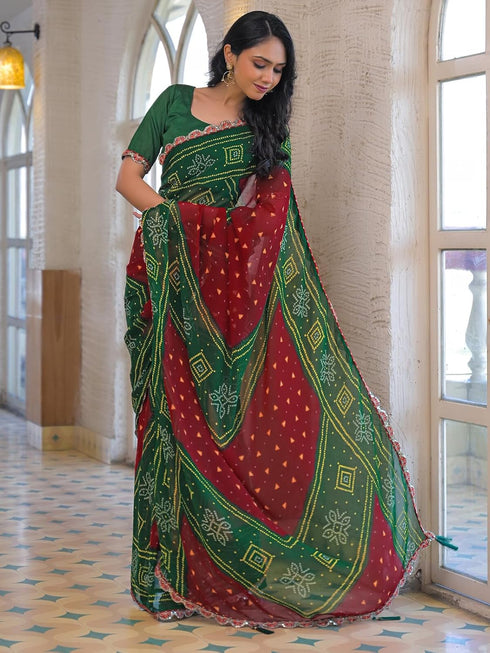Vasthrlay Georgette Embroidery Unstitched Teal Saree
