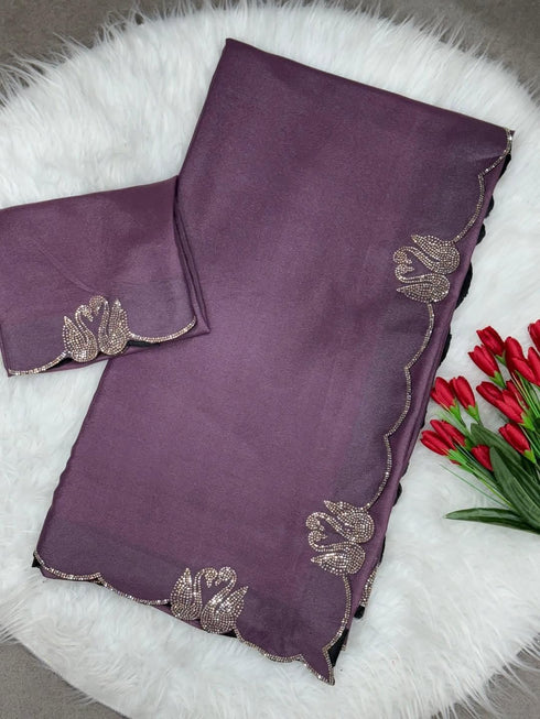 Vasthrlay Purple Border Unstitched Saree