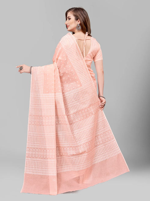 Vasthrlay Cotton Printed Mulmul Beige Saree