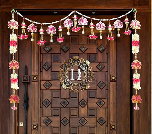 HEGIENES DECOR'S Traditional Pink Lotus Toran