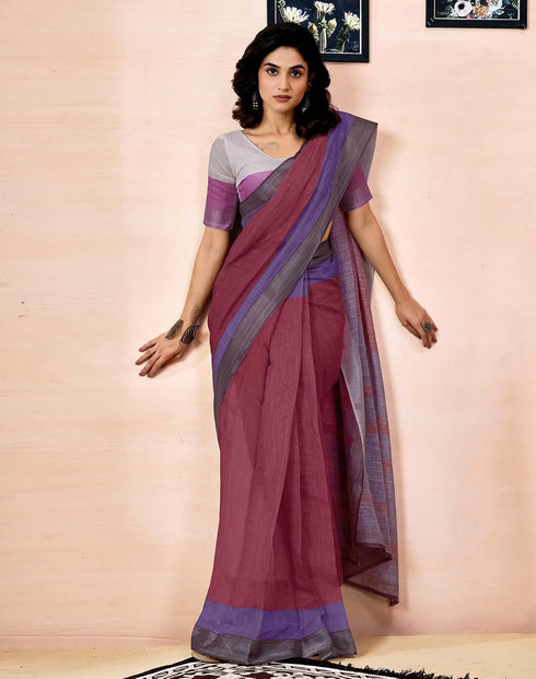 Vasthrlay Womens Printed Maroon Saree With Unstitched Blouse Piece