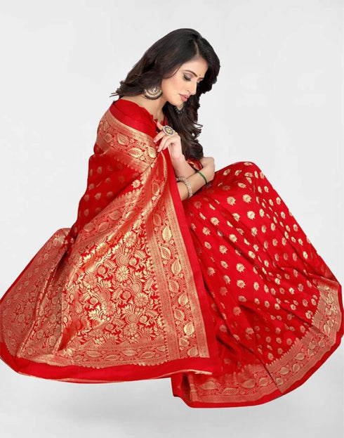 Vasthrlay Banarasi Jacquard Unstitched Red Saree