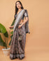 Vasthrlay Slate Grey Abstract Floral Polyester Saree With Zari Border And Ruched Unstitched Blouse Piece
