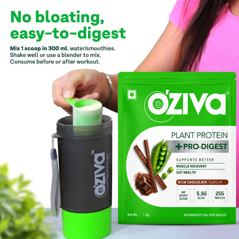 OZiva Plant Protein + Pro-Digest | Supports Muscle Recovery & Gut Health