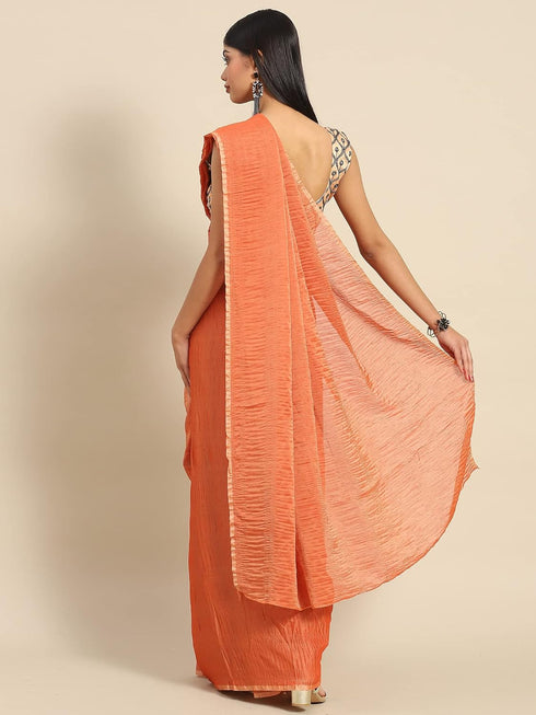 Vasthrlay Crushed Polycotton Unstitched Rust Ethnic Wear