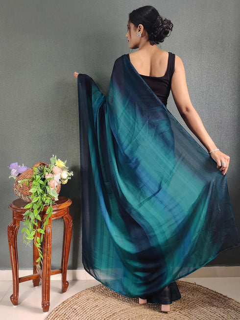 Vasthrlay Womens Georgette Turquoise Saree With Unstitched Blouse Piece