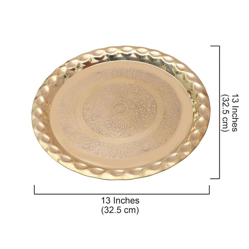 Brass 13 Inches Floral Design Thali