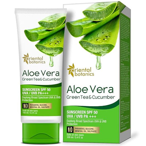 Oriental Botanics Aloe Vera| Green Tea & Cucumber Cream Sunscreen SPF 50