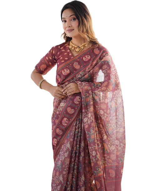 Vasthrlay Handloom Grey Green Traditional Saree