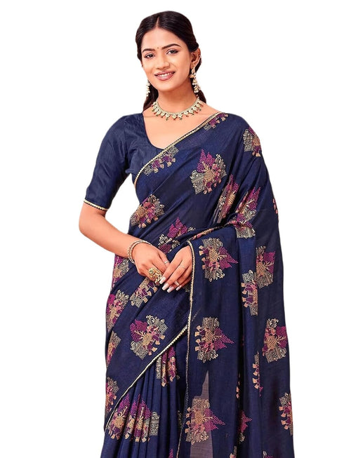 Vasthrlay Vichitra Printed Unstitched Maroon Saree