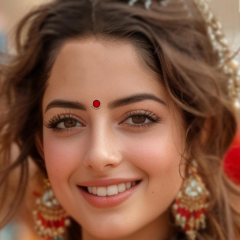 Comet Busters Red Velvet Round Bindi With Silver Stone Border