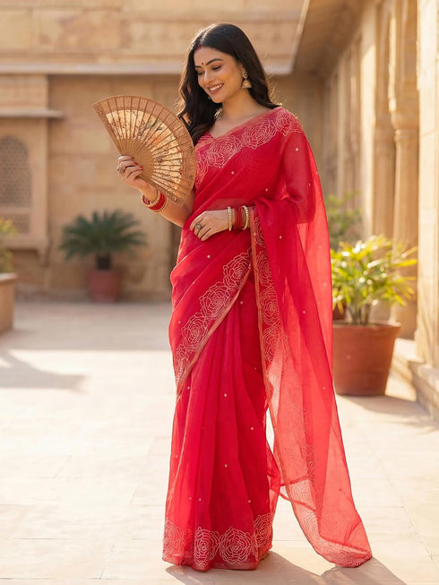 Vasthrlay Printed White Saree