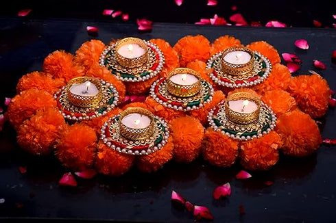 AC ANAND CRAFTS Unique Design Metallic Diya Tea Light Candle Holder for Home Office Decoration