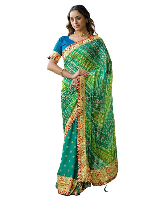 Vasthrlay Bandhani Embroidery Red Saree