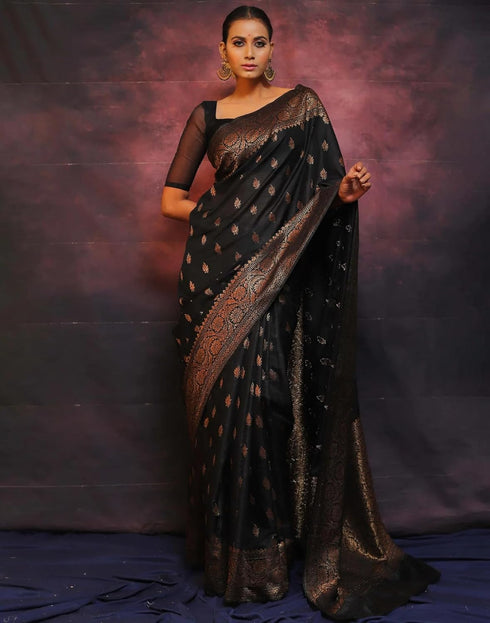 Vasthrlay Banarasi Kanjivaram Unstitched Teal Saree