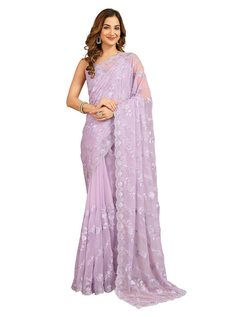 Vasthrlay Chiffon Embroidery Unstitched Lightpurple Ethnic Wear
