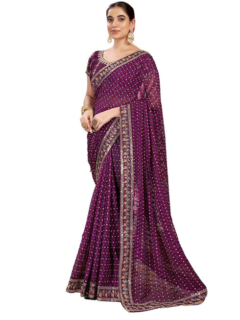 Vasthrlay Embroidery Bandhani Unstitched Rama Green Saree