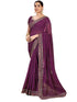 Vasthrlay Embroidery Bandhani Dark Purple And Golden Border Saree With Unstitched Blouse Piece