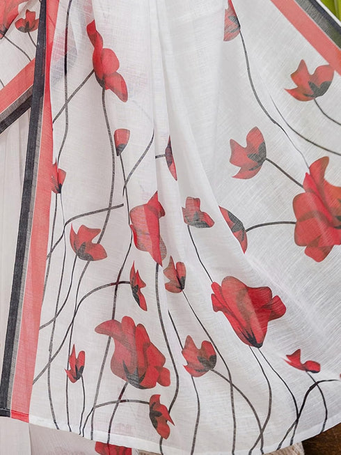 Vasthrlay Printed White1 White Saree