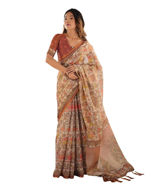 Vasthrlay Handloom Grey Beige Traditional Saree