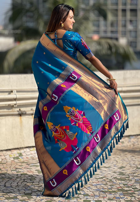 Vasthrlay Kanjivaram Paithani Unstitched Mahendi Ethnic Wear