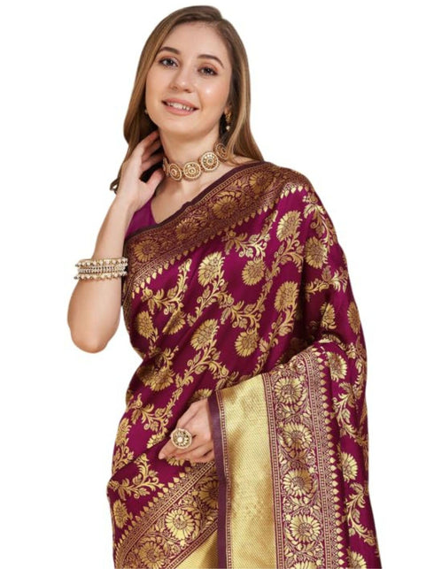 Vasthrlay Red Banarasi Traditional Unstitched Saree