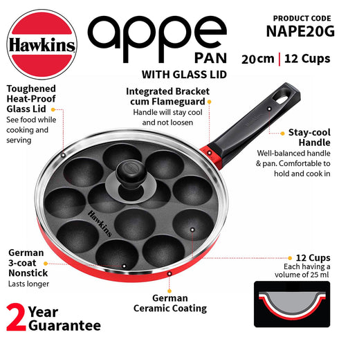 Hawkins Nonstick Appe Pan with Glass Lid| 12 Cups