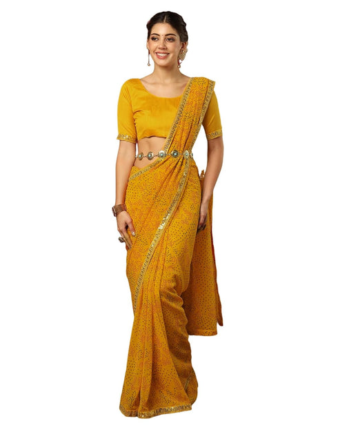Vasthrlay Georgette Bandhani Unstitched Rani Pink Saree