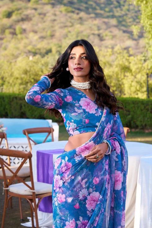 Vasthrlay Georgette Printed Valmoti Border