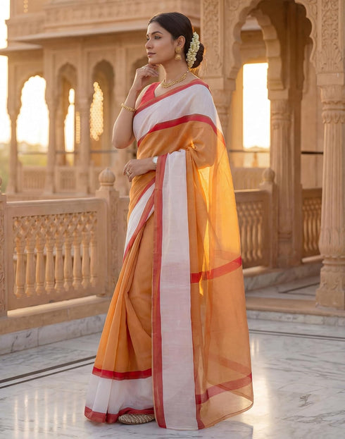 Vasthrlay Womens Printed Unstitched Yellow Saree