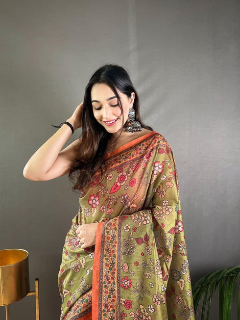 Vasthrlay Multicolor Contrast Kalamkari Unstitched
