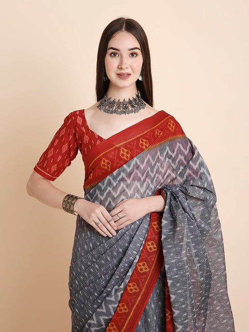 Vasthrlay Cotton Printed Mulmul Blue Saree