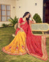 Vasthrlay Bandhani Embroidery Red And Yellow Saree With Unstitched Blouse Piece