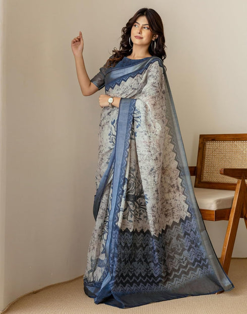 Vasthrlay Womens Printed Minute Green Saree