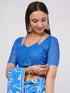 Vasthrlay Blue 1 Womens Printed Linen Saree With Unstitched Blouse Piece