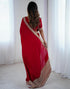 Vasthrlay Sequence Embroidery Red Saree With Red Unstitched Blouse Piece