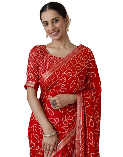 Vasthrlay Georgette Bandhani Unstitched Purple Saree