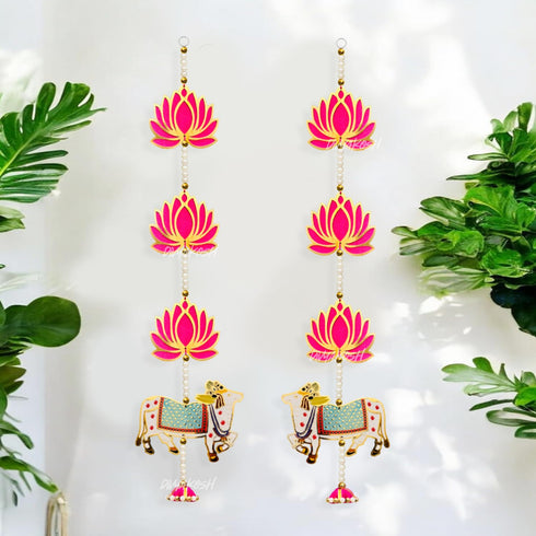 Divyakosh MDF Wood Door Entrance Hanging Set Lotus With Cow