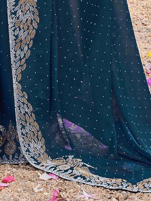 Vasthrlay Scalloped Embroidery Dark Saree