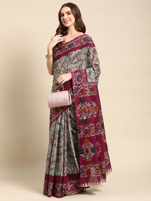 Vasthrlay Cotton Printed Mulmul Black Saree