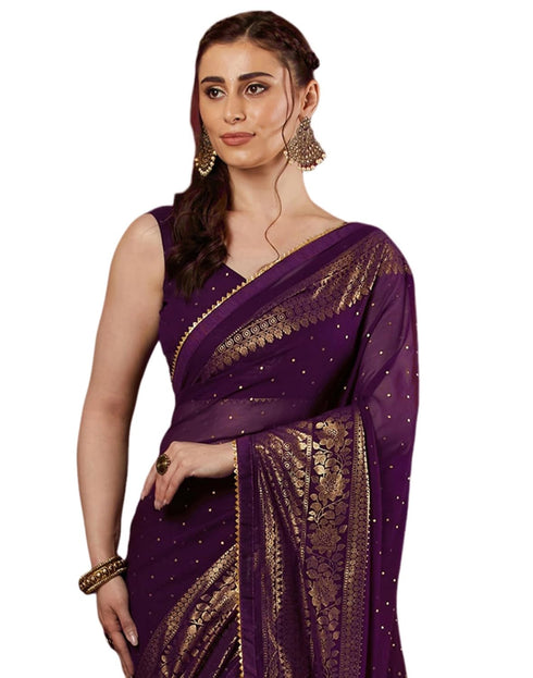 Vasthrlay Georgette Printed Unstitched Maroon Saree