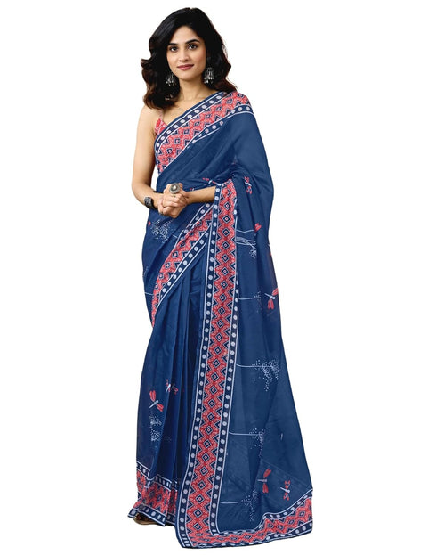 Vasthrlay Chanderi Printed Unstitched Orange Saree